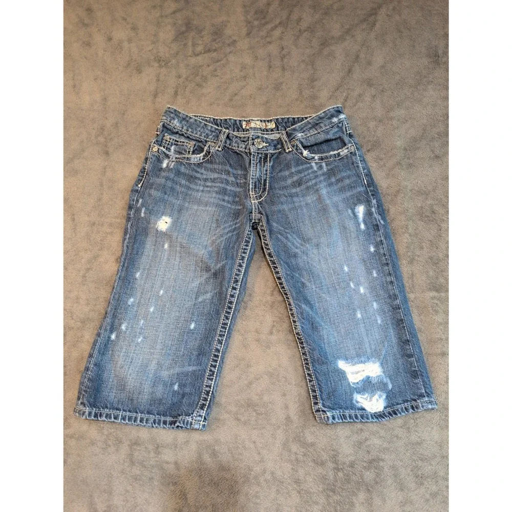 BKE Stella‎ Distressed Bermuda Shorts Blue Denim Rhinestone Low Rise Size 29